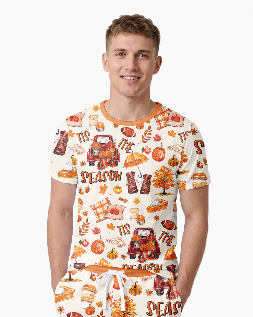 Fall Tis the Season Bamboo Men Short Sleeve Short Pajama Set