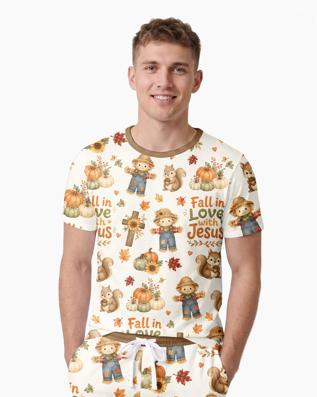 Fall For Jesus Bamboo Men Short Sleeve Short Pajama Set