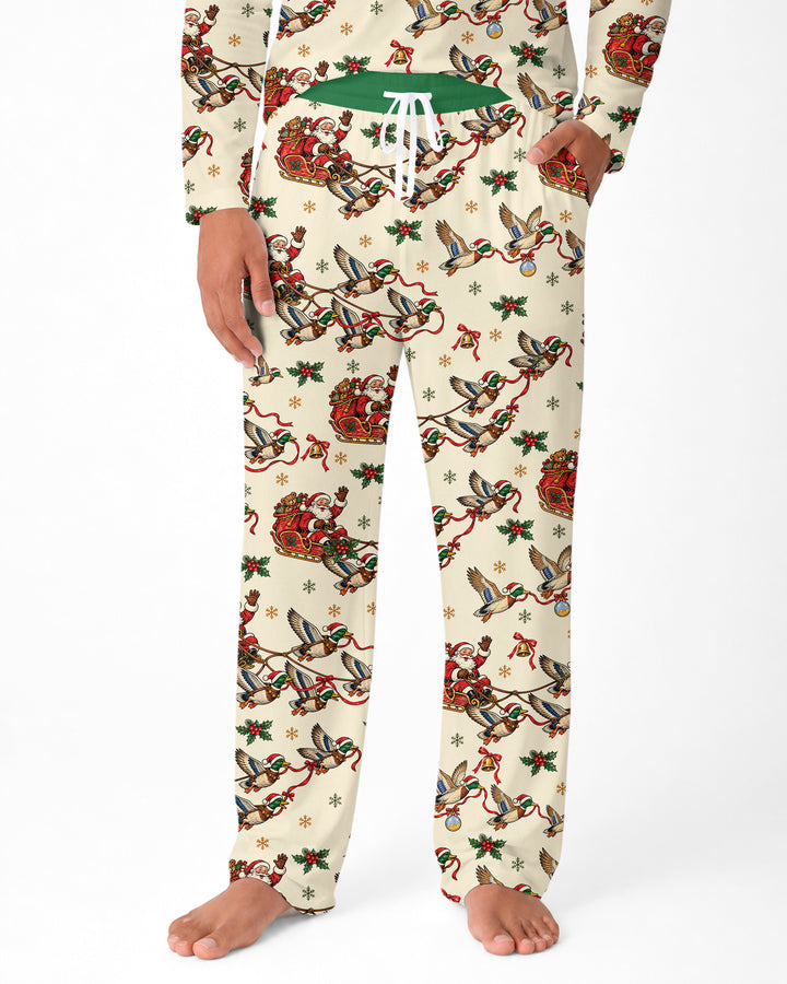 Santa Sleigh with Mallard Ducks Bamboo Men's Pajama Set