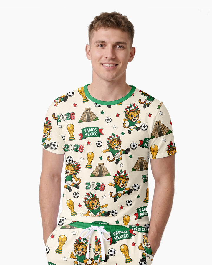 Jaguar 2026 Vamos Mexico Family Matching Bamboo Men Short Sleeve Short Pajama Set