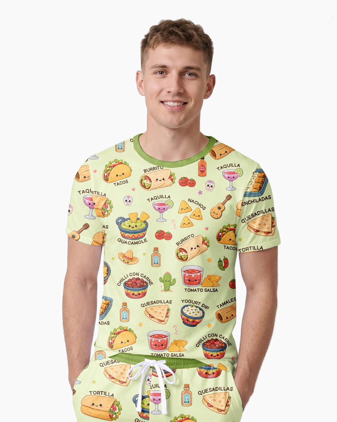 Kawaii Mexican Food Bamboo Men Short Sleeve Short Pajama Set