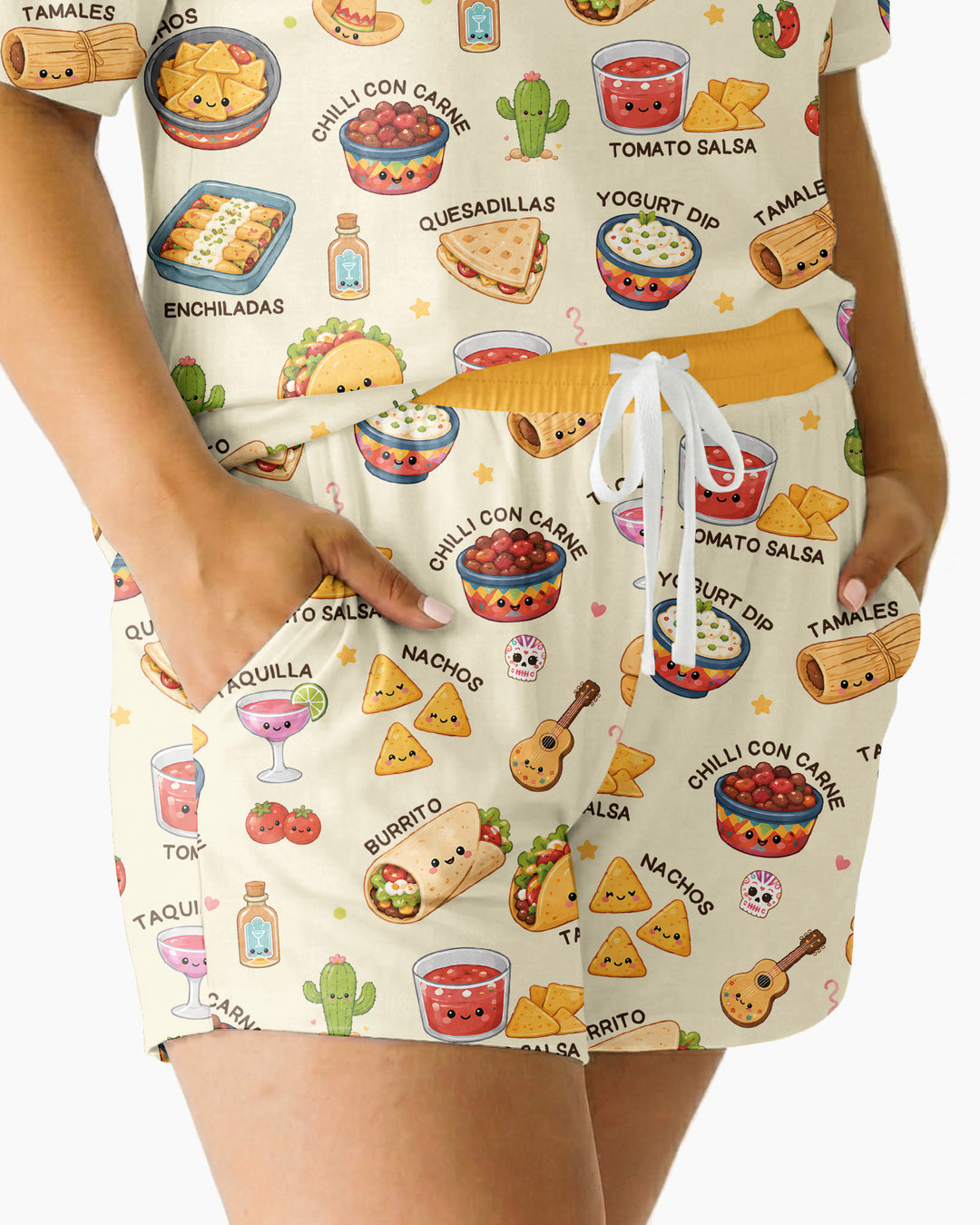 Kawaii Mexican Food Bamboo Women Short Sleeve Short Pajama Set