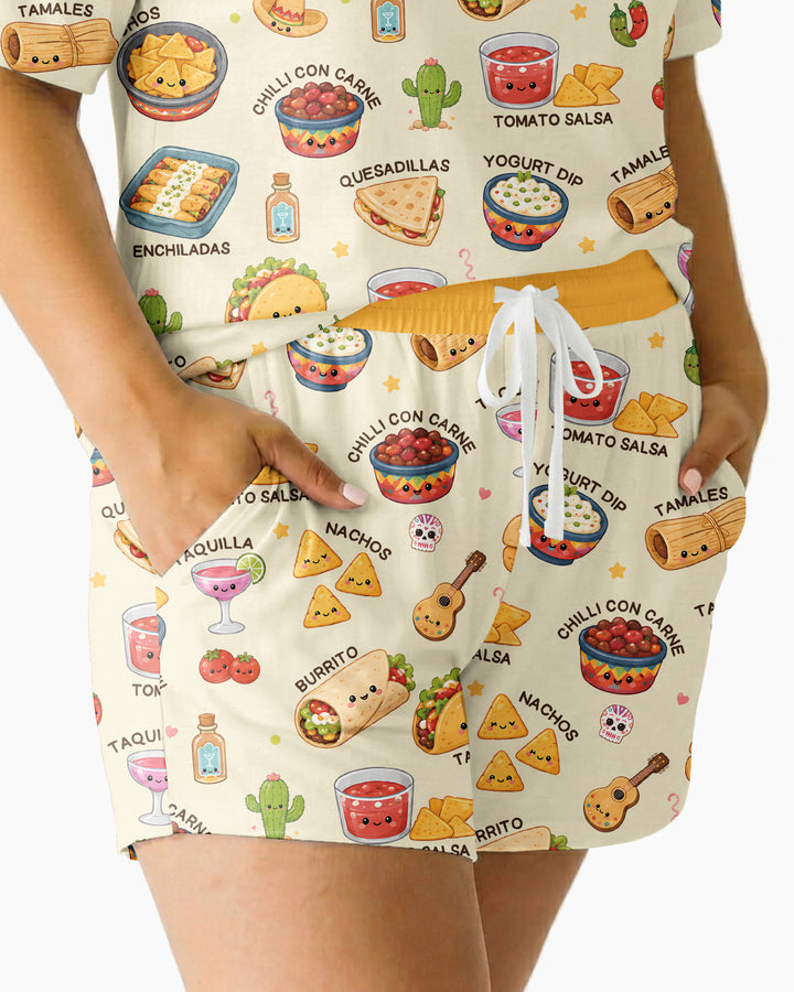 Kawaii Mexican Food Bamboo Women Short Sleeve Short Pajama Set