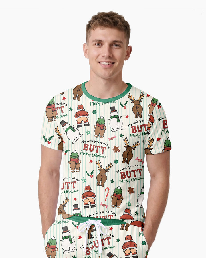 We Wish You Nothing Butt Merry Bamboo Men Short Sleeve Short Pajama Set