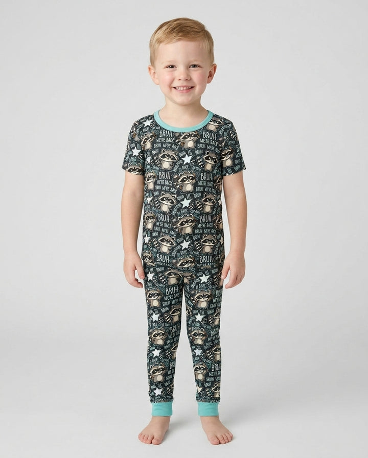 Bruh We're Back Raccoon Bamboo Two Piece Short Sleeve Pajama Set