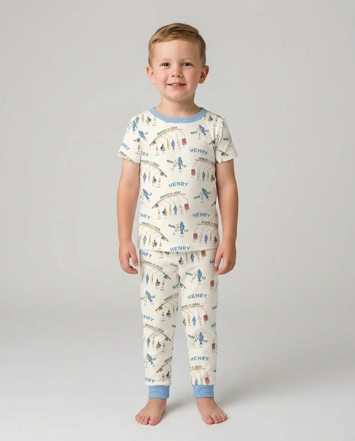Hooked On Jesus Fishing Matching Bamboo Two Piece Short Sleeve Pajama Set