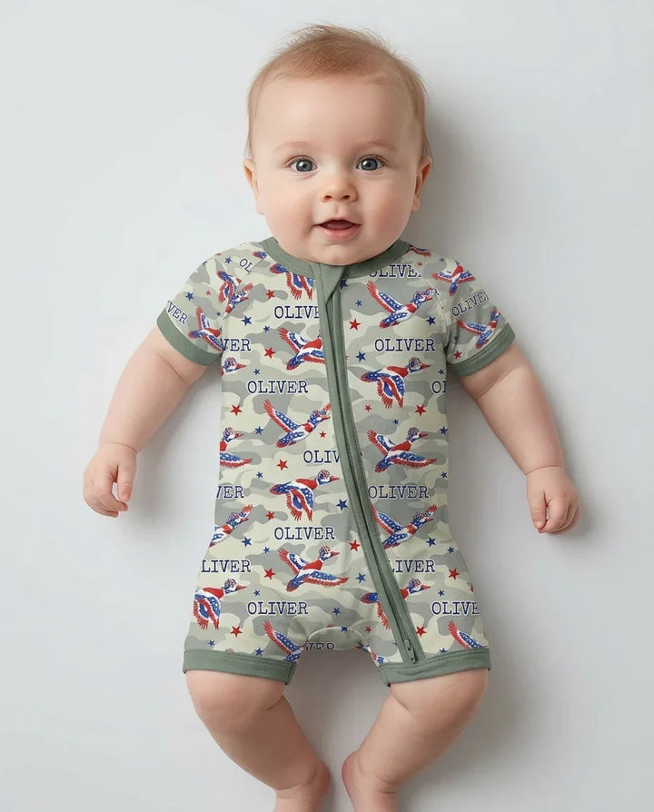 Custom Name America Mallard Duck Family Matching Bamboo Shorty Zippy