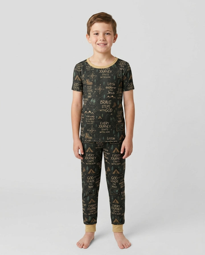 Little Explorer God Leads The Way Bamboo Two Piece Short Sleeve Pajama Set
