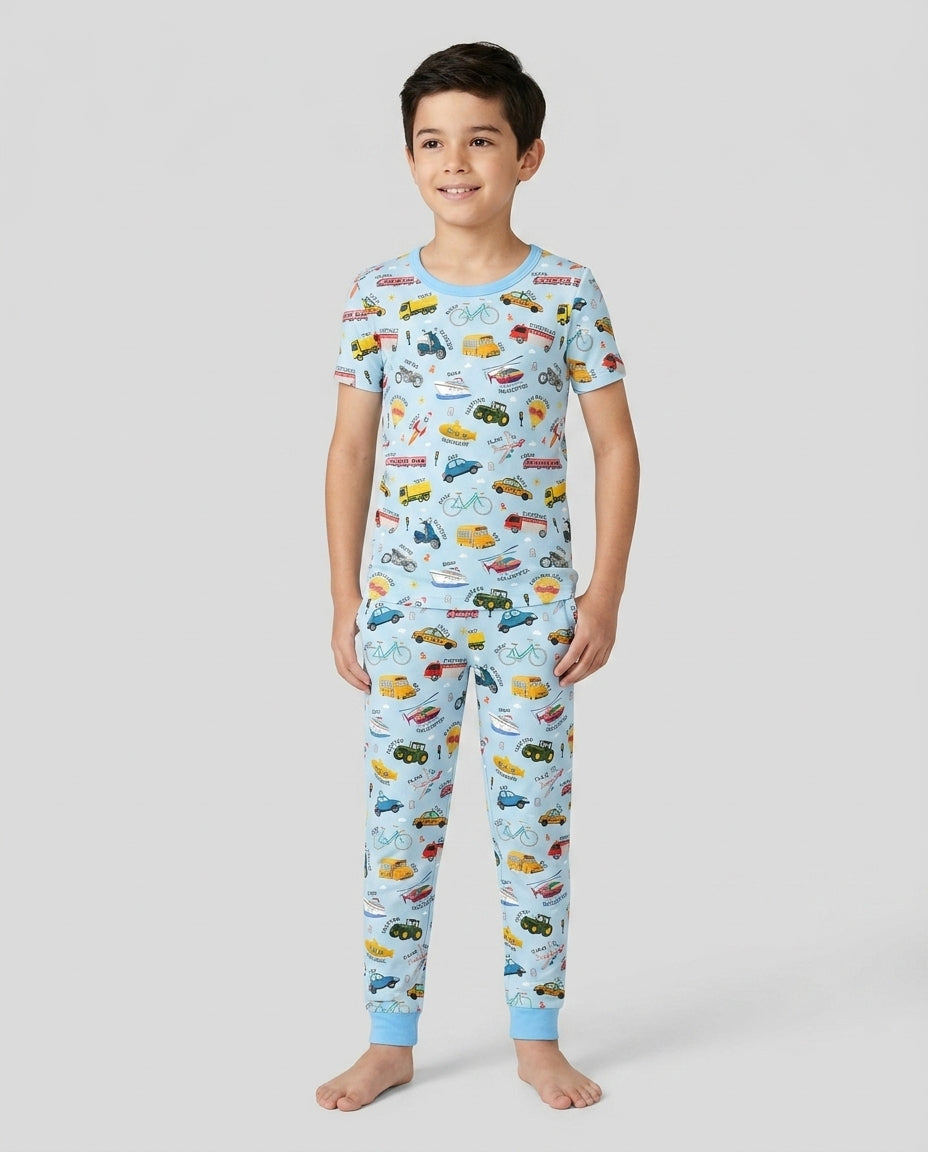 Vehicle Vocabulary Bamboo Two Piece Short Sleeve Pajama Set