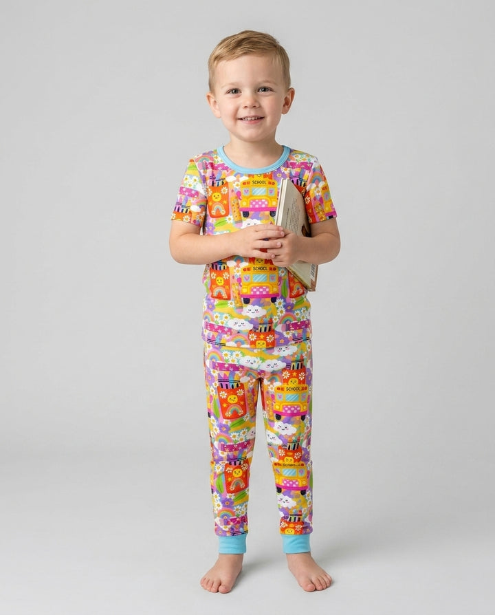 Retro Happy Classroom Bamboo Two Piece Short Sleeve Pajama Set