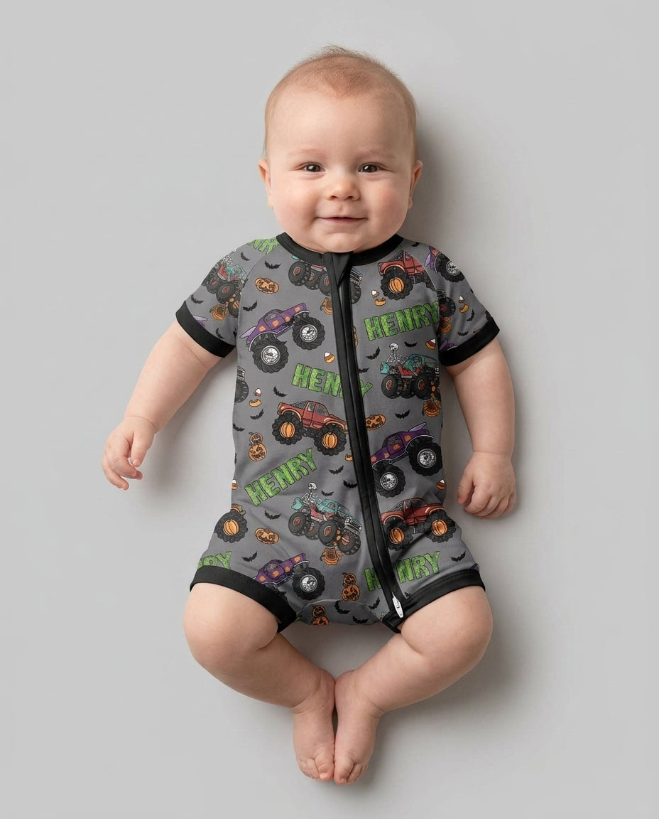 Custom Name Haunted Monster Trucks  Bamboo Shorty Zippy