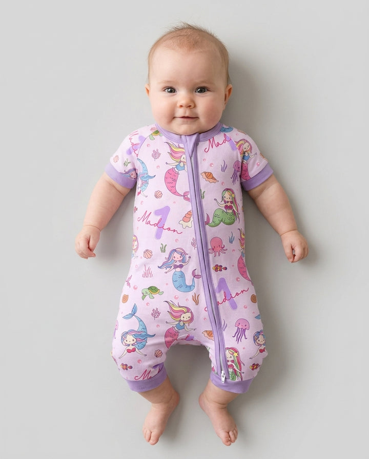 Custom Name Birthday Mermaid Bamboo Shorty Zippy