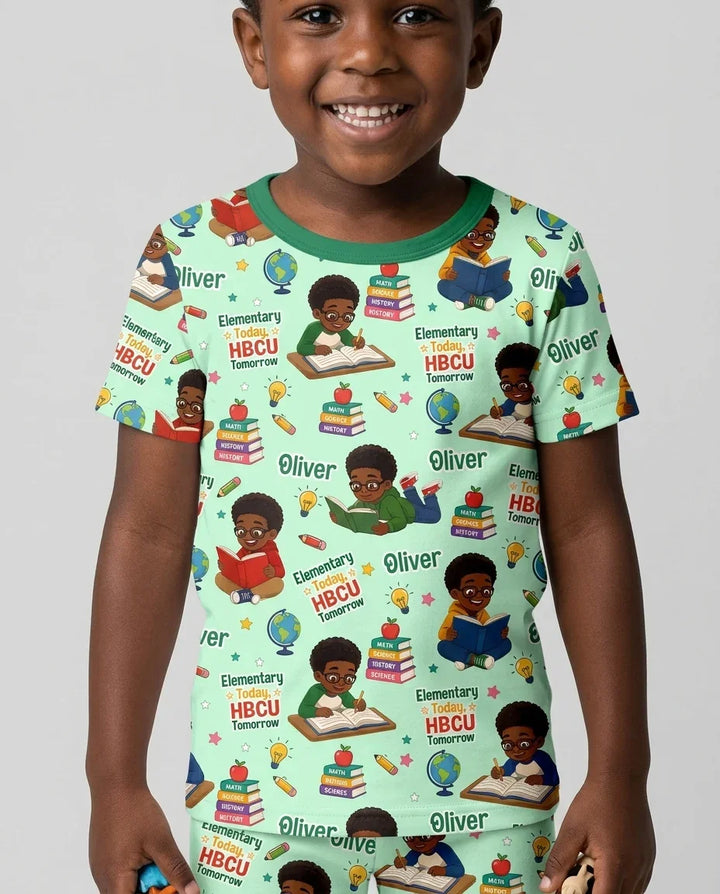 Custom Name Elementary Today HBCU Tomorrow Bamboo Two Piece Short Sleeve Pajama Set