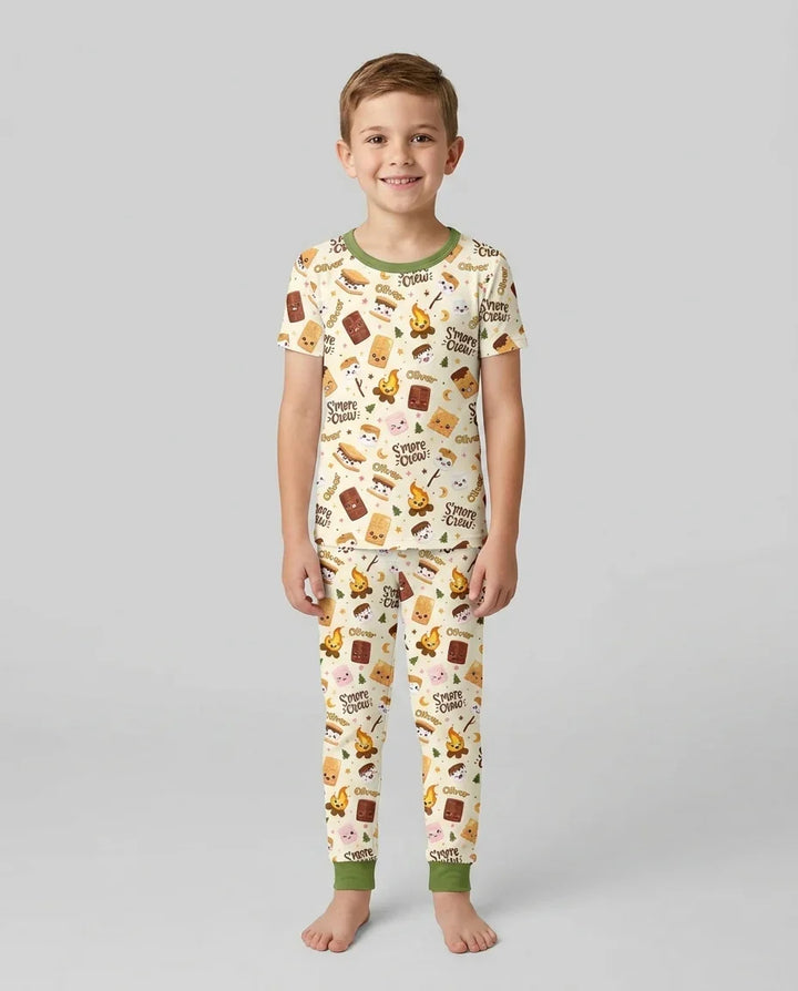 Custom Name Kawaii S'more Crew Family Matching Bamboo Two Piece Short Sleeve Pajama Set