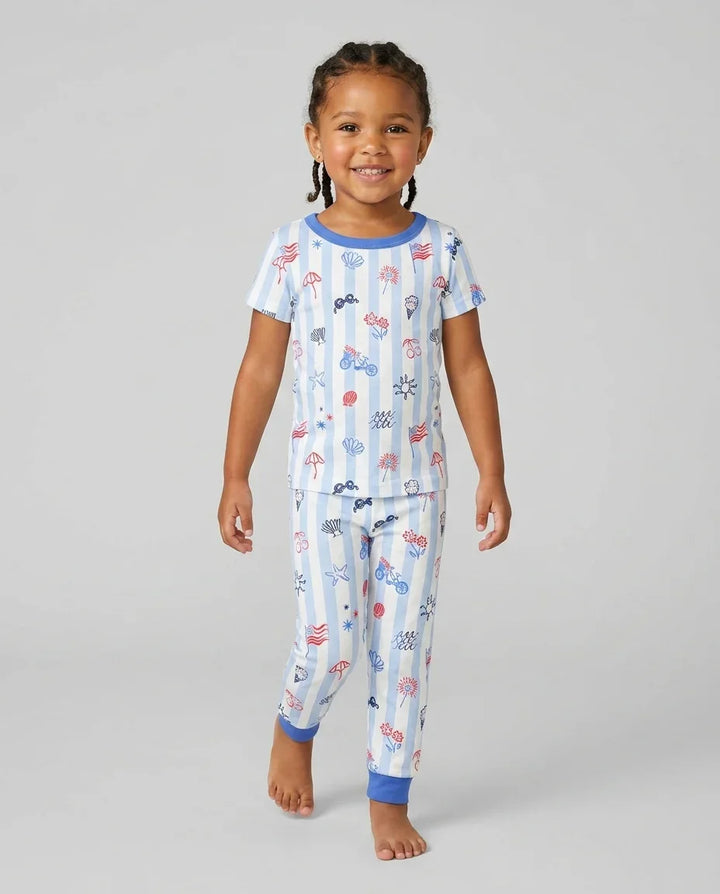 Red, White & Beachy Family Matching Bamboo Two Piece Short Sleeve Pajama Set