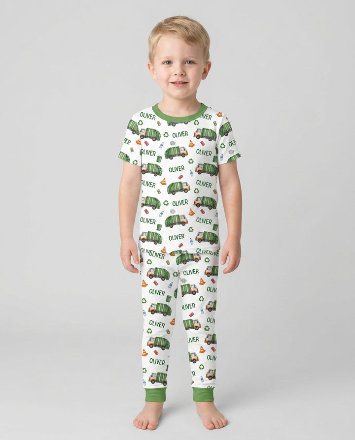 Custom Name Garbage Day Bamboo Two Piece Short Sleeve Pajama Set