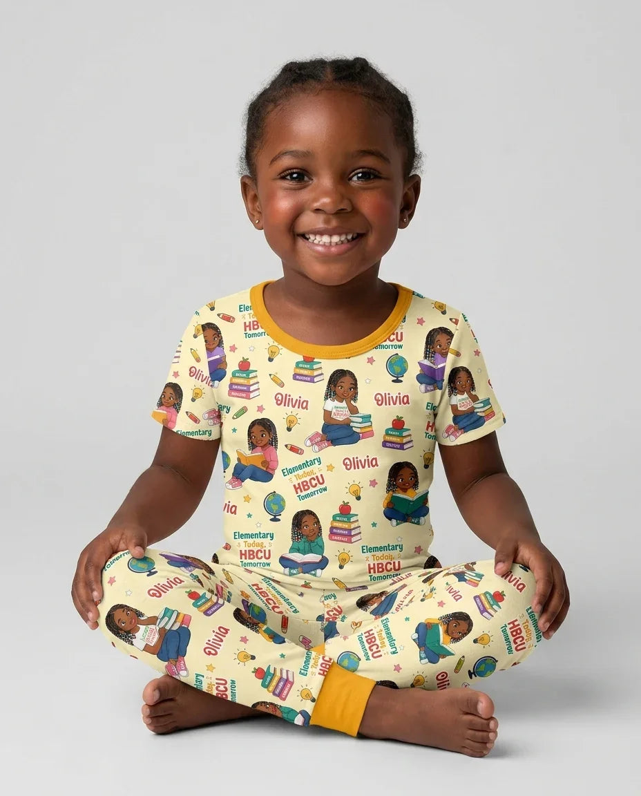 Custom Name Elementary Today HBCU Tomorrow Bamboo Two Piece Short Sleeve Pajama Set