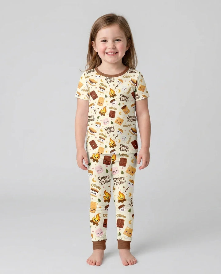 Custom Name Kawaii S'more Crew Family Matching Bamboo Two Piece Short Sleeve Pajama Set