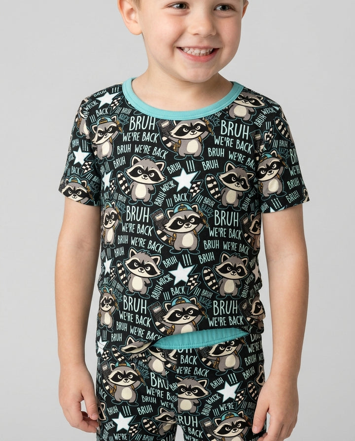 Bruh We're Back Raccoon Bamboo Two Piece Short Sleeve Pajama Set