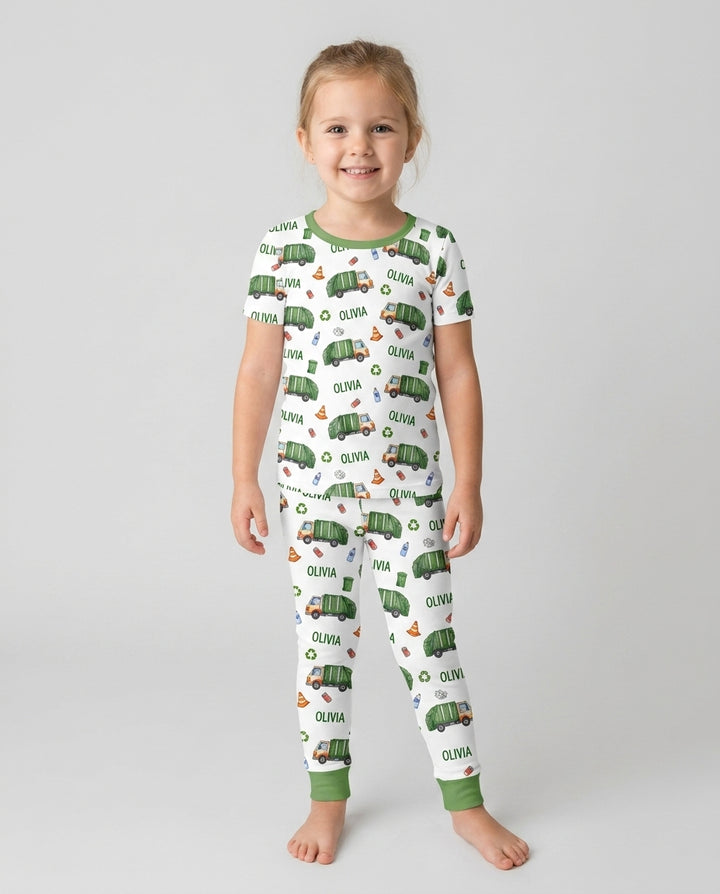 Custom Name Garbage Day Bamboo Two Piece Short Sleeve Pajama Set