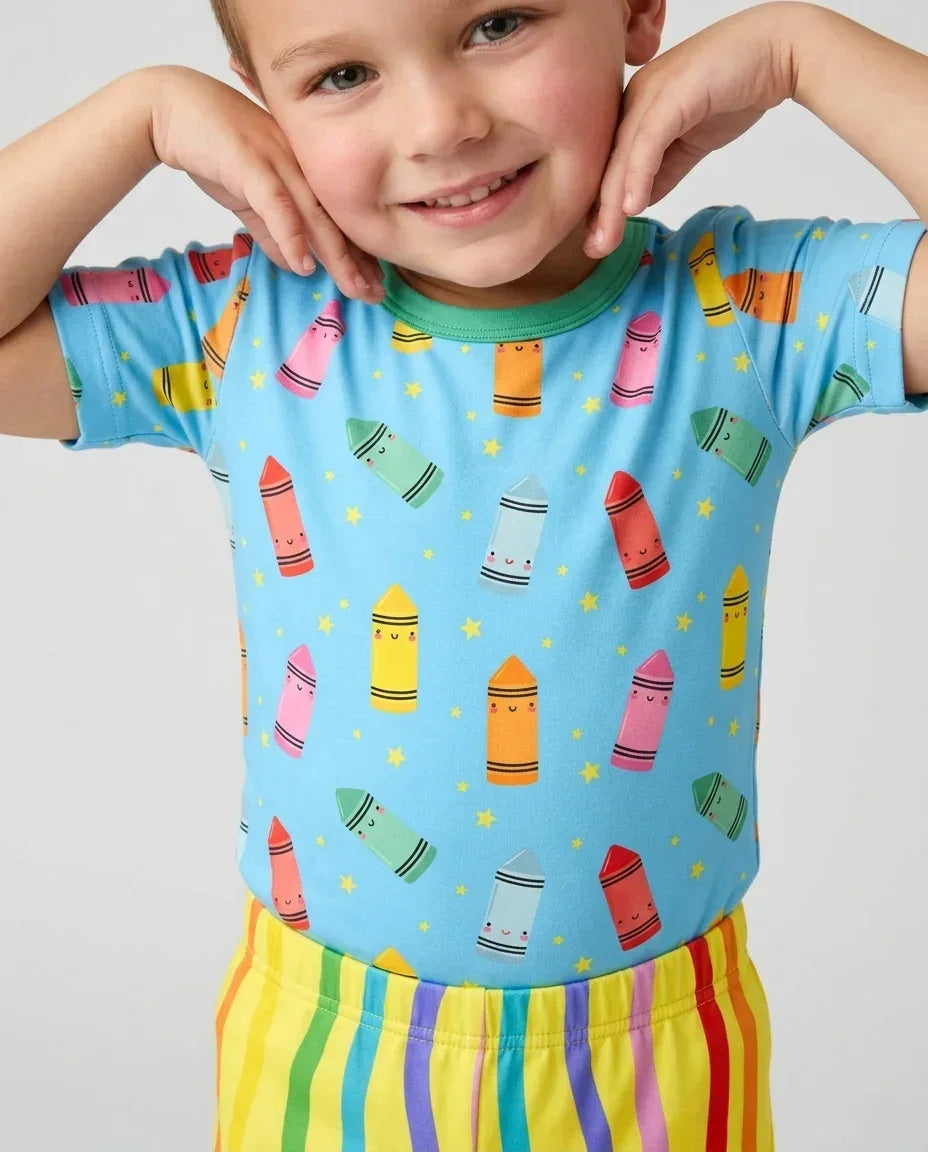 Happy Crayon Friends Bamboo Two Piece Short Sleeve Pajama Set