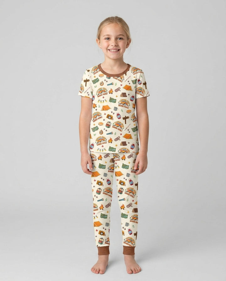 Custom Name Camping Crew Family Matching Bamboo Two Piece Short Sleeve Pajama Set