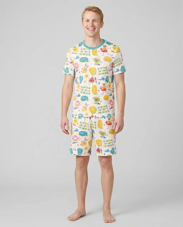Summer Fruits Surfing On God's Promises Bamboo Men Short Sleeve Short Pajama Set
