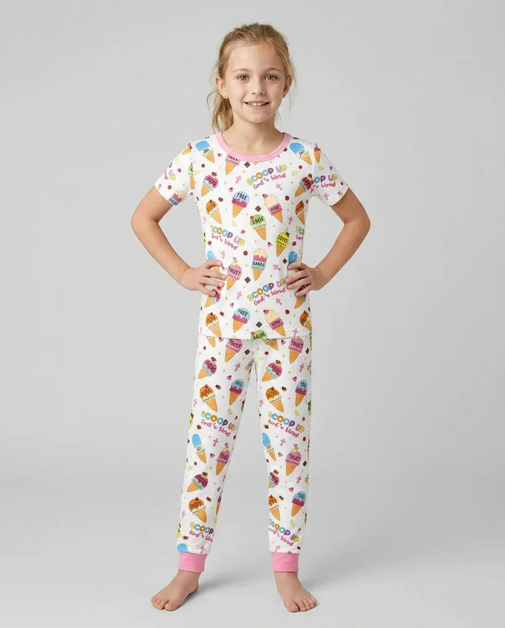 Ice Cream Summer Christian Bamboo Two Piece Short Sleeve Pajama Set