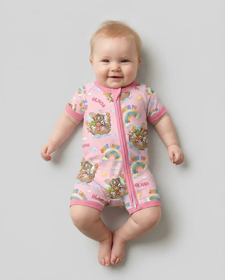 Custom Name Jesus Loves Me Noah's Ark Bamboo Shorty Zippy