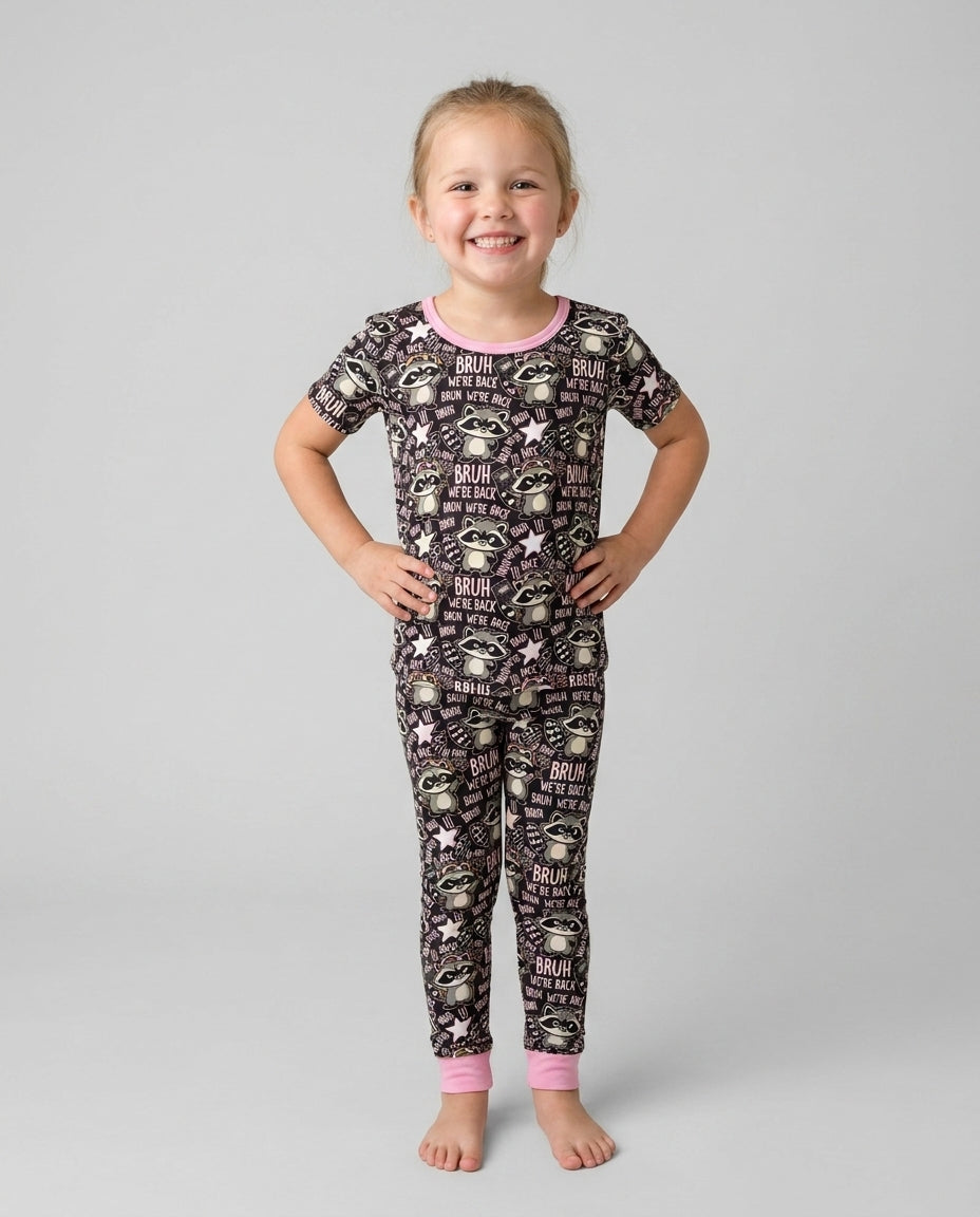 Bruh We're Back Raccoon Bamboo Two Piece Short Sleeve Pajama Set