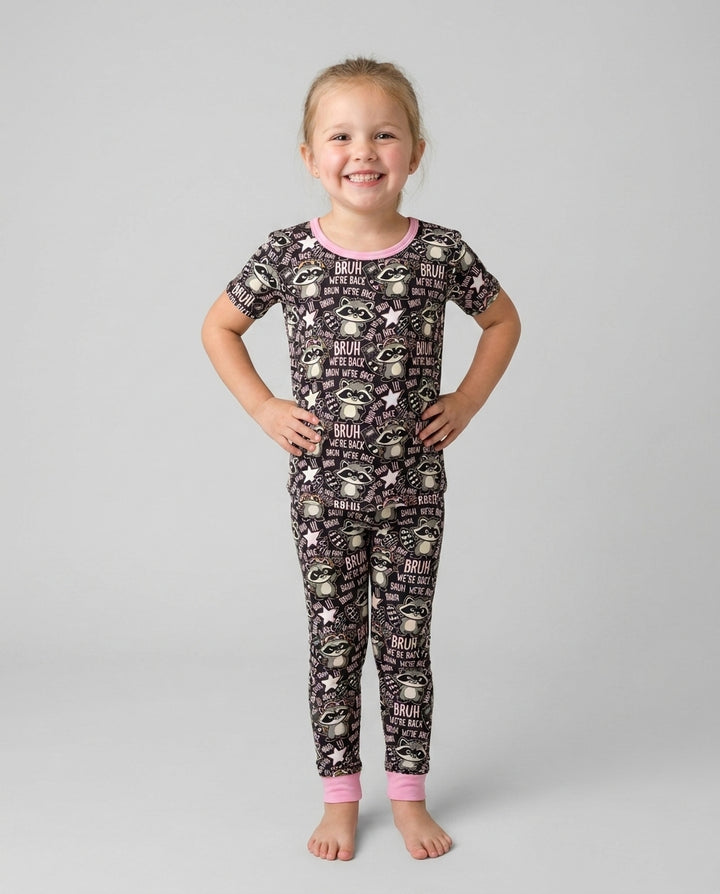 Bruh We're Back Raccoon Bamboo Two Piece Short Sleeve Pajama Set