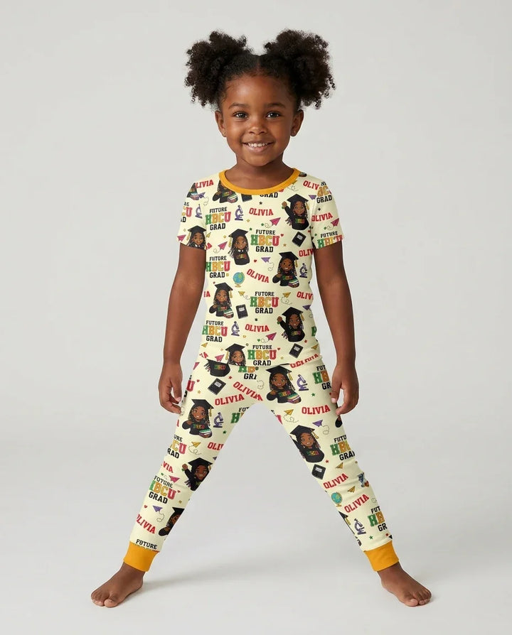 Custom Name Future HBCU Grad Bamboo Two Piece Short Sleeve Pajama Set