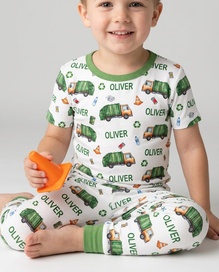 Custom Name Garbage Day Bamboo Two Piece Short Sleeve Pajama Set