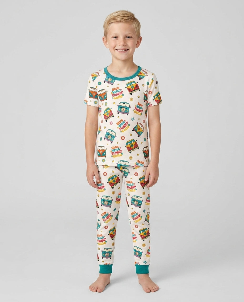 Stay Wild Flower Child Bamboo Two Piece Short Sleeve Pajama Set