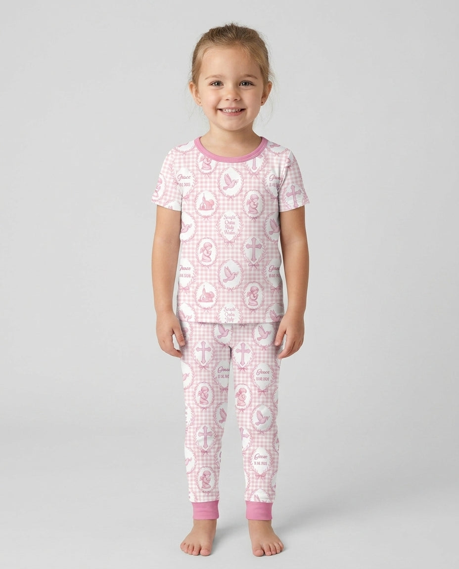 Custom Name Baptism Straight Outta Holy Water Bamboo Two Piece Short Sleeve Pajama Set