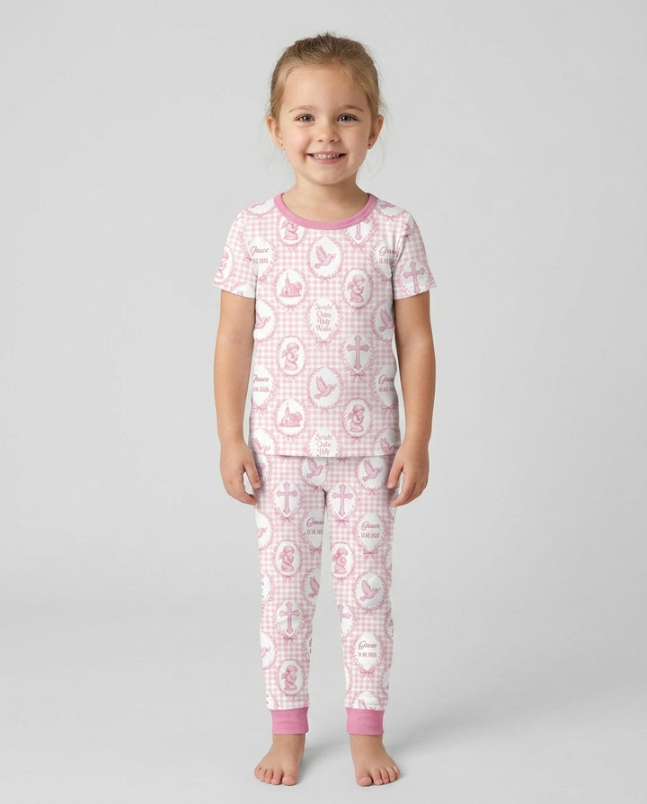 Custom Name Baptism Straight Outta Holy Water Bamboo Two Piece Short Sleeve Pajama Set