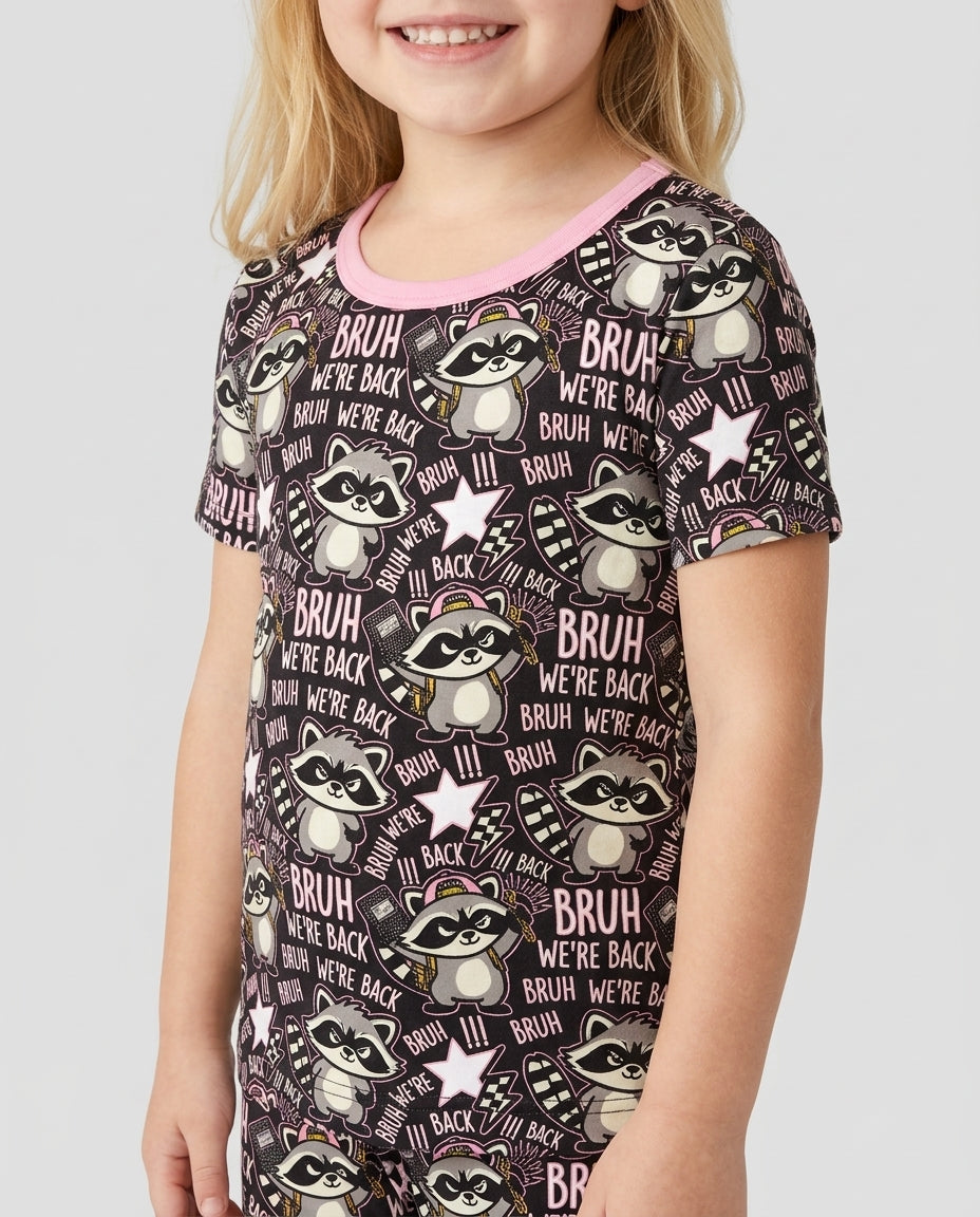 Bruh We're Back Raccoon Bamboo Two Piece Short Sleeve Pajama Set