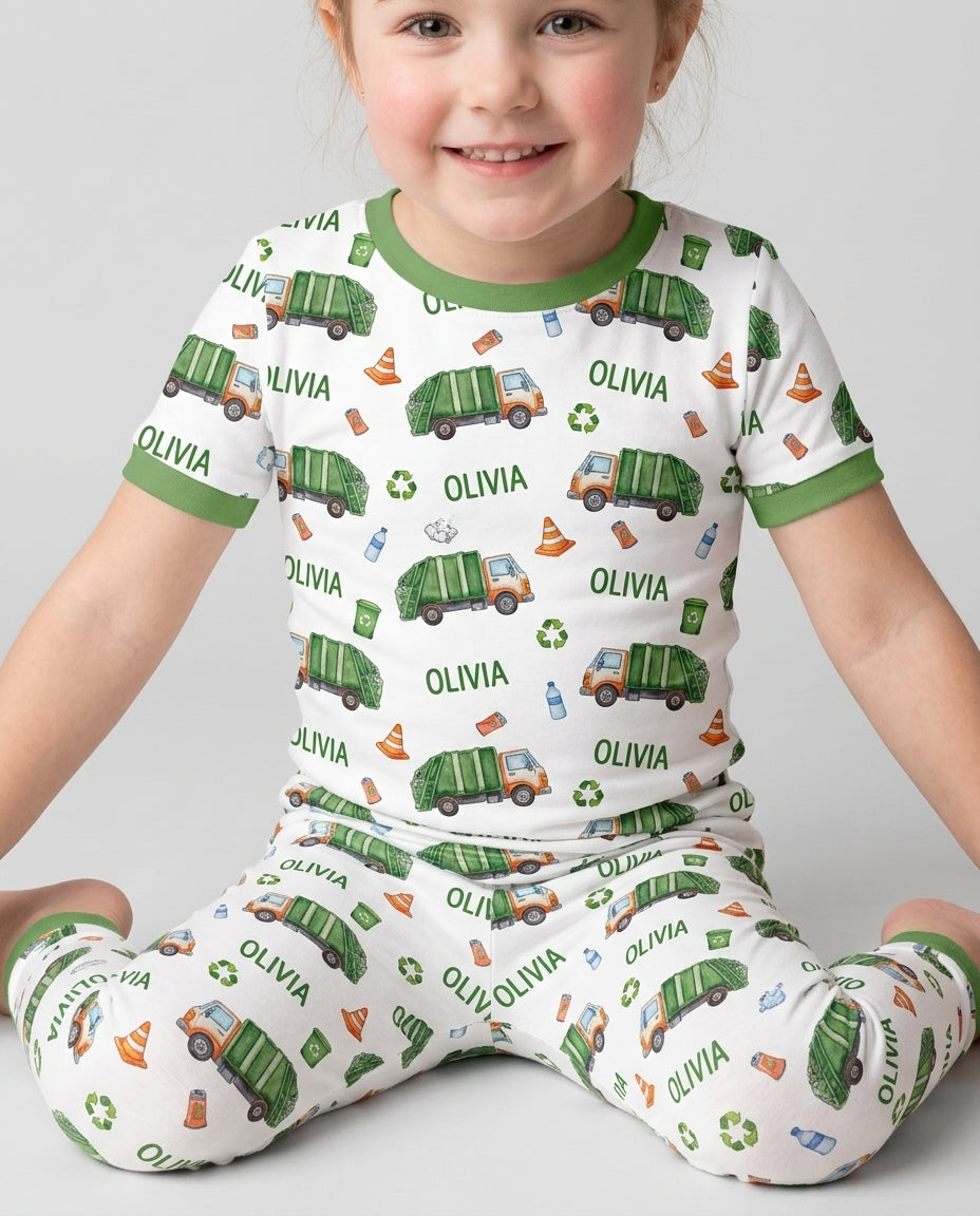 Custom Name Garbage Day Bamboo Two Piece Short Sleeve Pajama Set