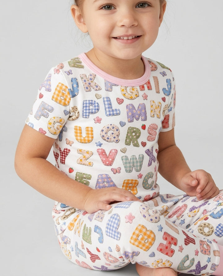 Fabric Alphabet Letters Bamboo Two Piece Short Sleeve Pajama Set