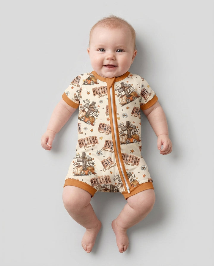 Floral Fall Give Thanks To The Lord Bamboo Shorty Zippy