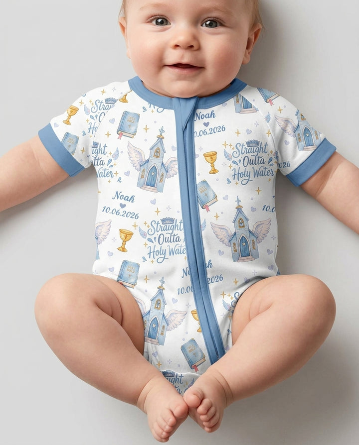 Custom Name Baptism Christening Straight Outta Holy Water Bamboo Shorty Zippy