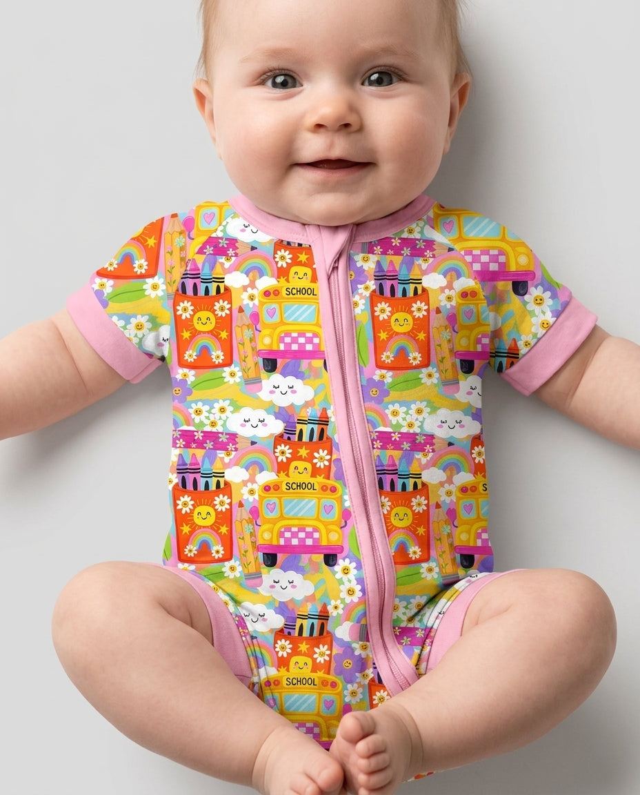 Retro Happy Classroom Bamboo Shorty Zippy