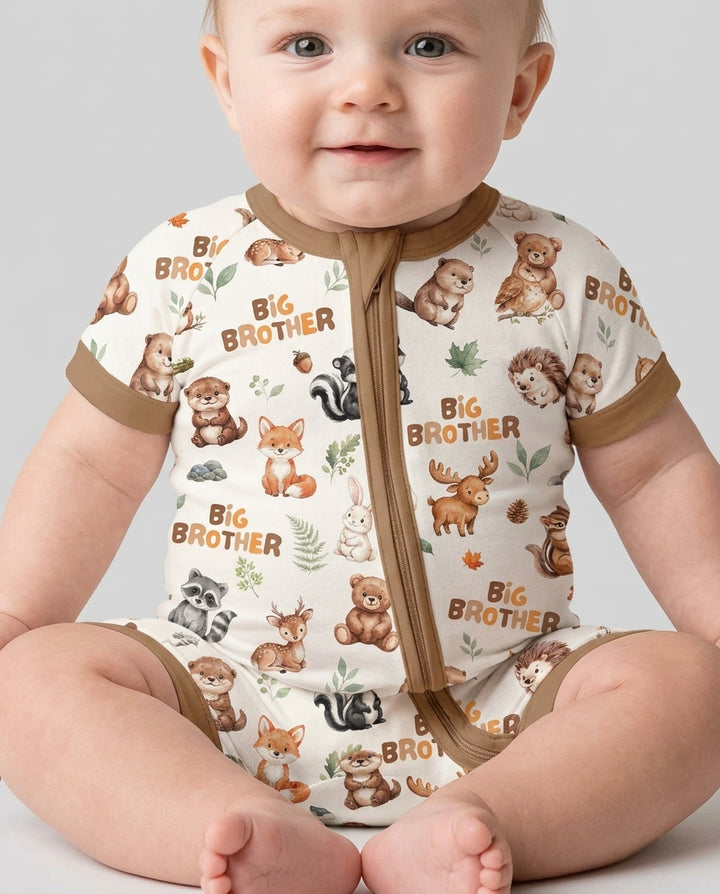 Custom Quote Woodland Animal Matching Sibling Bamboo Shorty Zippy
