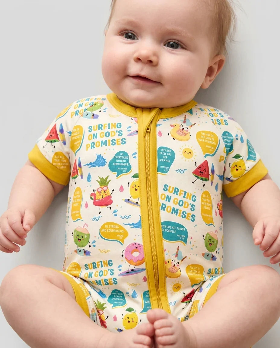 Summer Fruits Surfing On God's Promises Bamboo Shorty Zippy