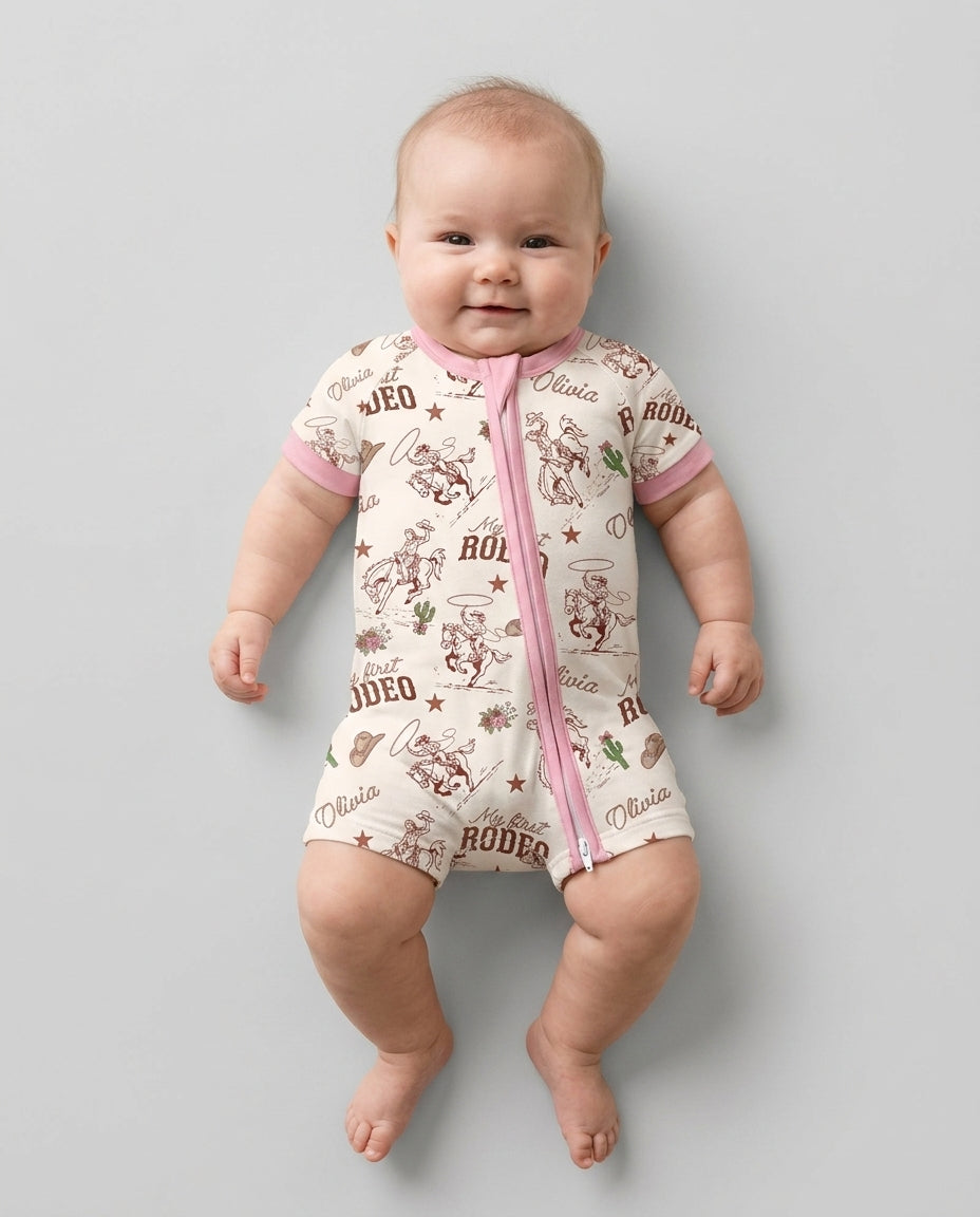 Custom Name First Rodeo Family Matching Bamboo Shorty Zippy