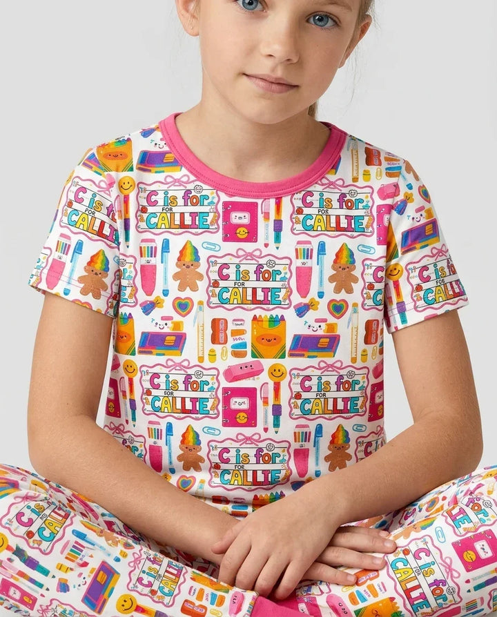 Custom Name Classroom Cuties Bamboo Two Piece Short Sleeve Pajama Set