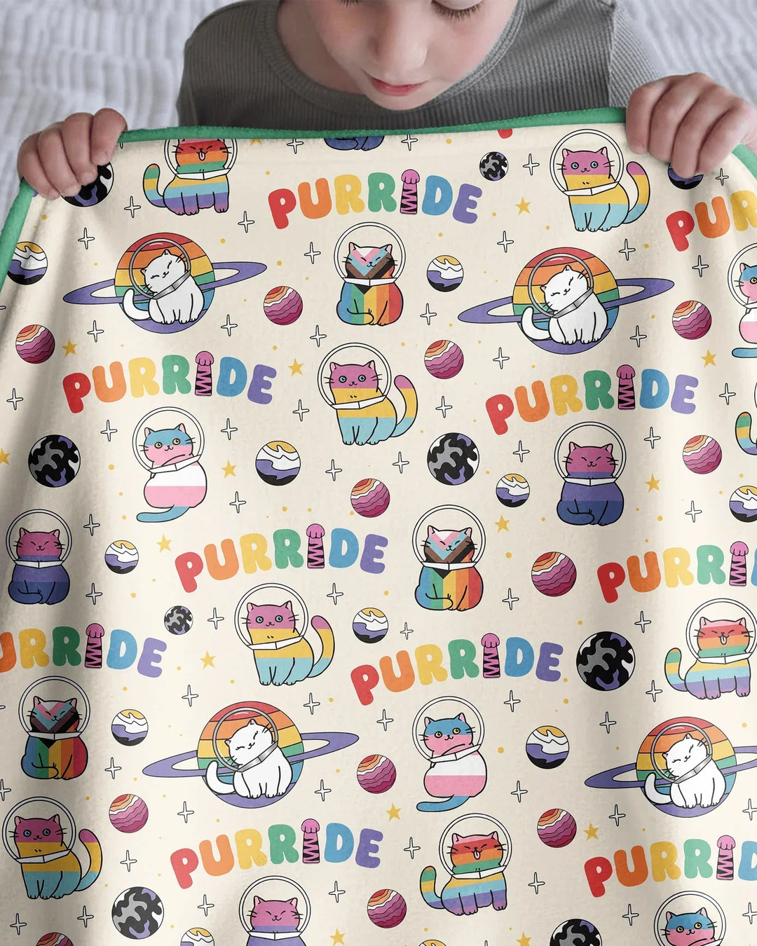 Rainbow Space Cats Family Matching Bamboo Blanket
