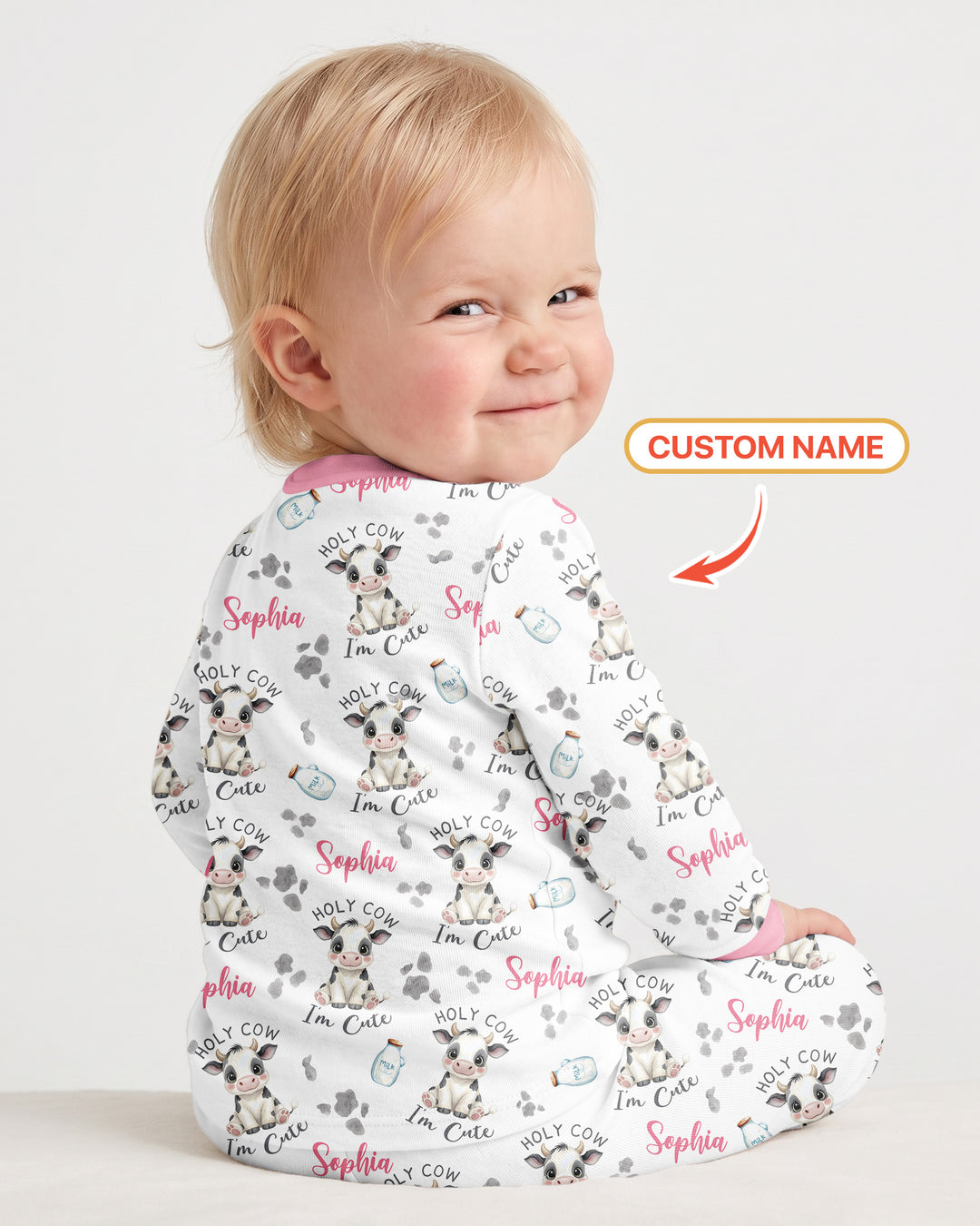 Holy Cow I'm Cute Custom Name Bamboo Two Piece Long Sleeve Pajama Set