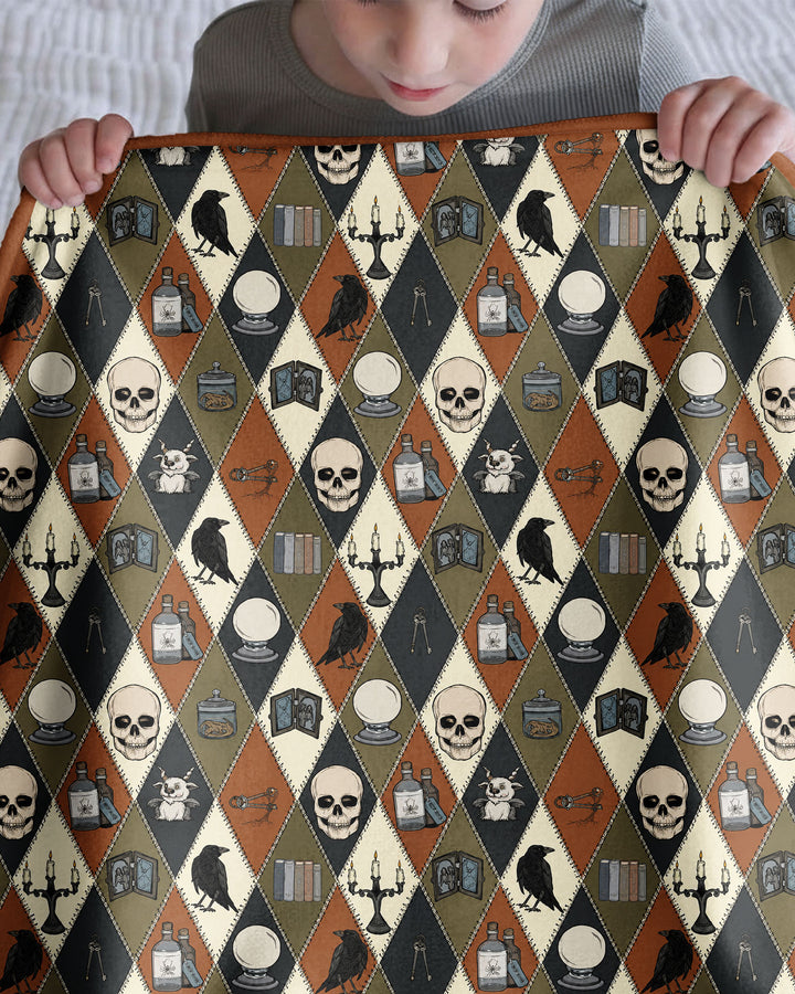 Retro Gothic Halloween Patchwork Bamboo Blanket