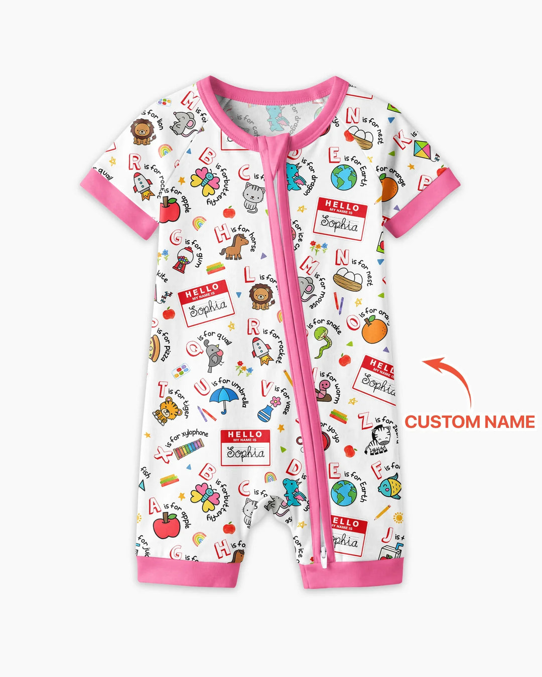 Custom Name Hello School ABCs Bamboo Shorty Zippy